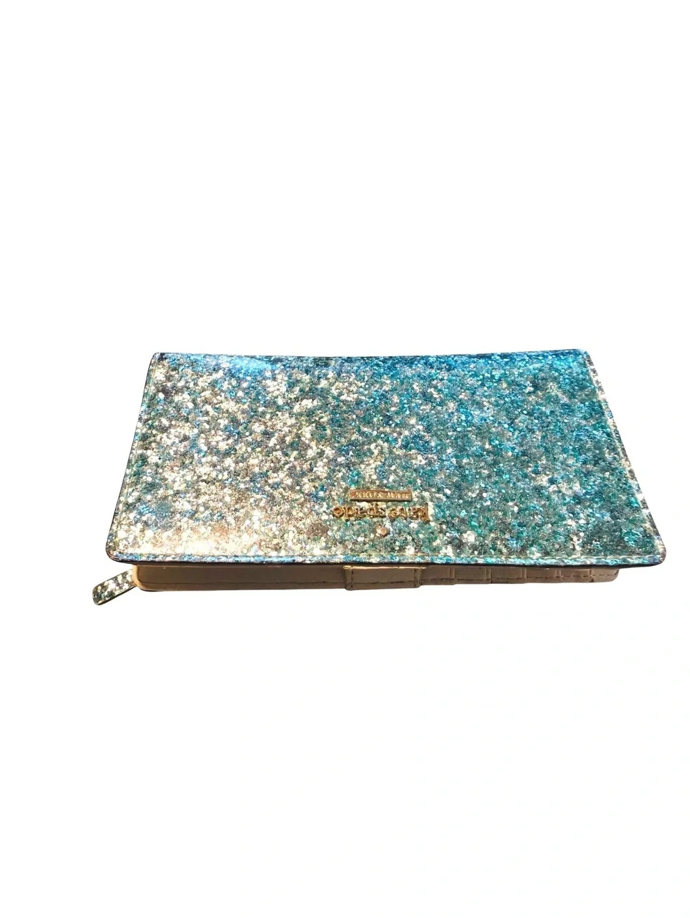 Kate Spade Glitter Zip Around Wallet in Blue and Silver